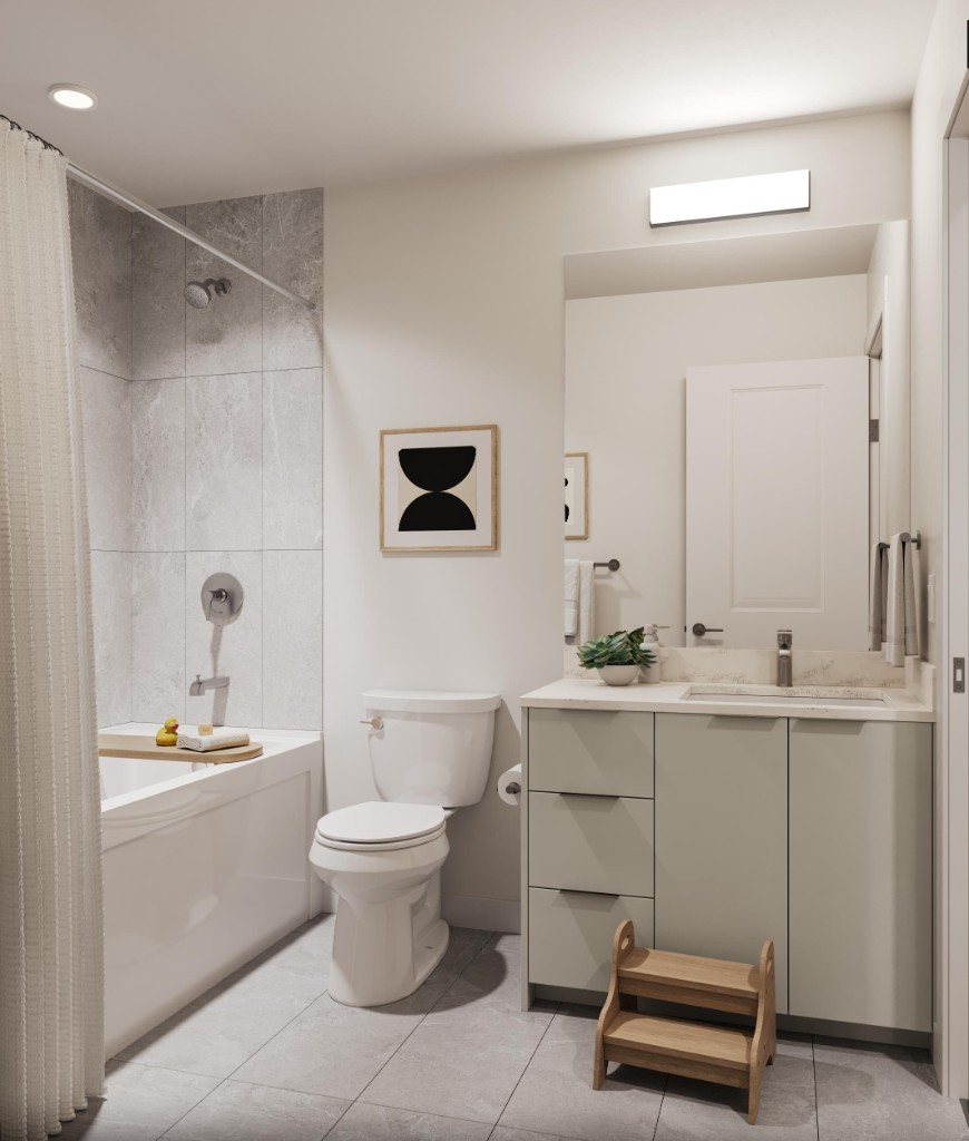 Bathroom in the condos at Atlin and Bute at Clayton Crest, West Clayton, Surrey