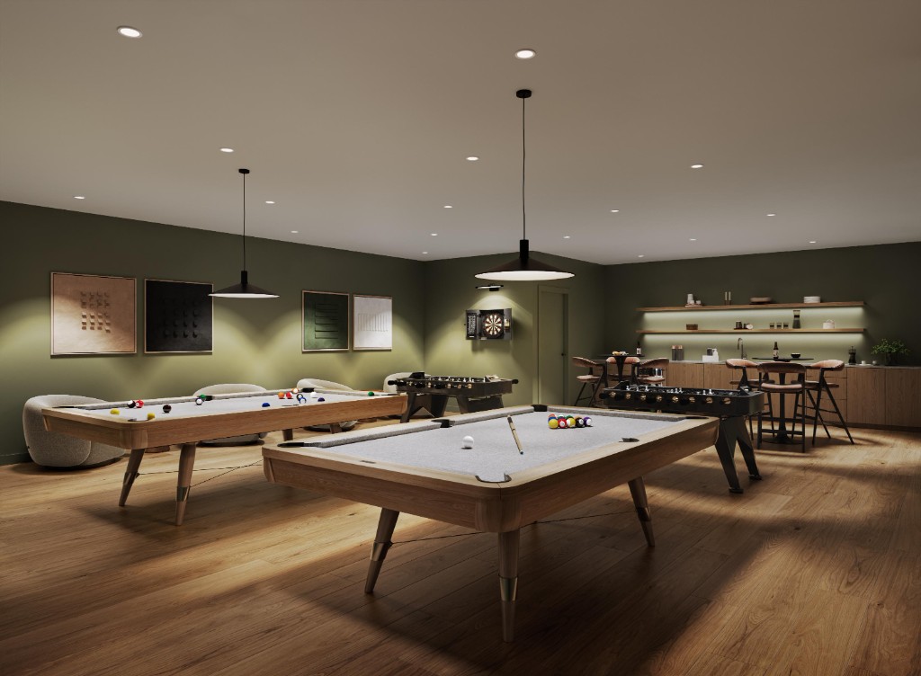 Resident games room at Clayton Crest, shared by Atlin and Bute in West Clayton, Surrey